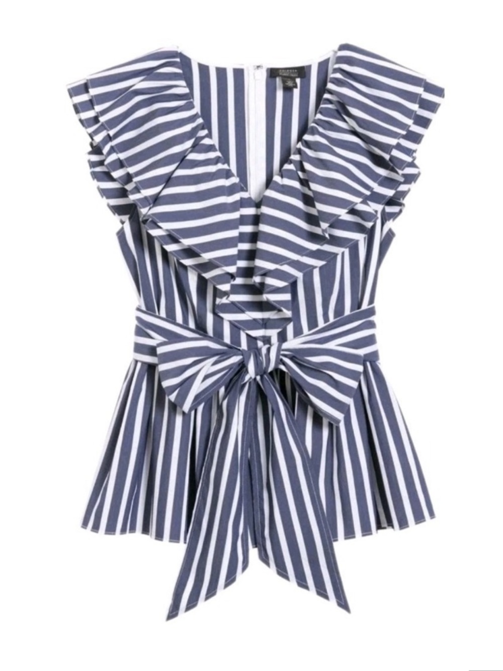 Halogen Navy and White Striped Ruffle Tie-Front Blouse and Skirt